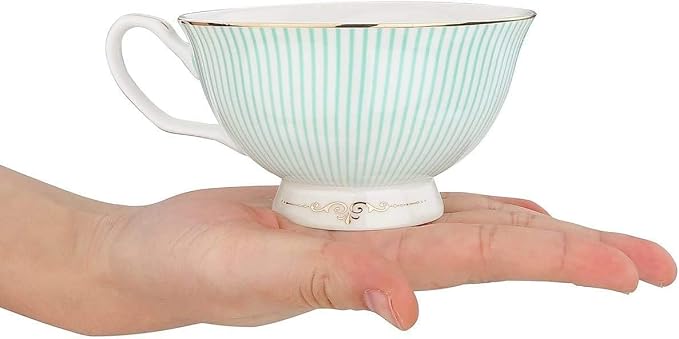 Ceramic Cup& Saucer Set, 6.8oz- Blue Stripe Pattern