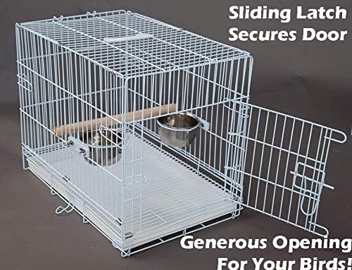 Travel and Vet Bird Parrot Beaks Proof Metal Cage Carrier Easy Foldable Clean with Stainless Bowls and Wooden Stand Perch