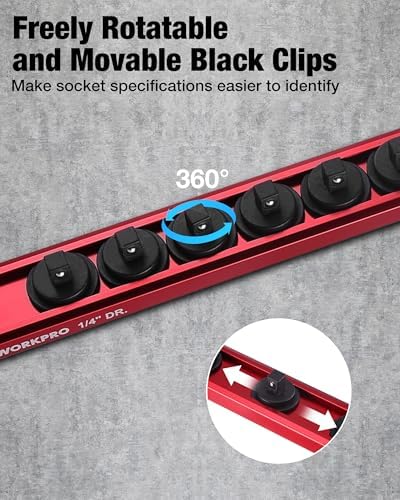 WORKPRO Magnetic Socket Organizer Set, 3-Piece 1/4” 3/8” 1/2” Socket Rails