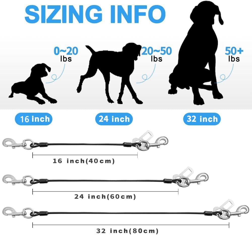 Dog Seat Belt Harness for Car,2pcs Dog Seatbelt of Coated Wire Leash Safety Restraint,No Chew Tether Cable Vehicle Dog Accessories,Double Clips & Latch (2 Pack Red+Blue, 16 inch/40 CM)