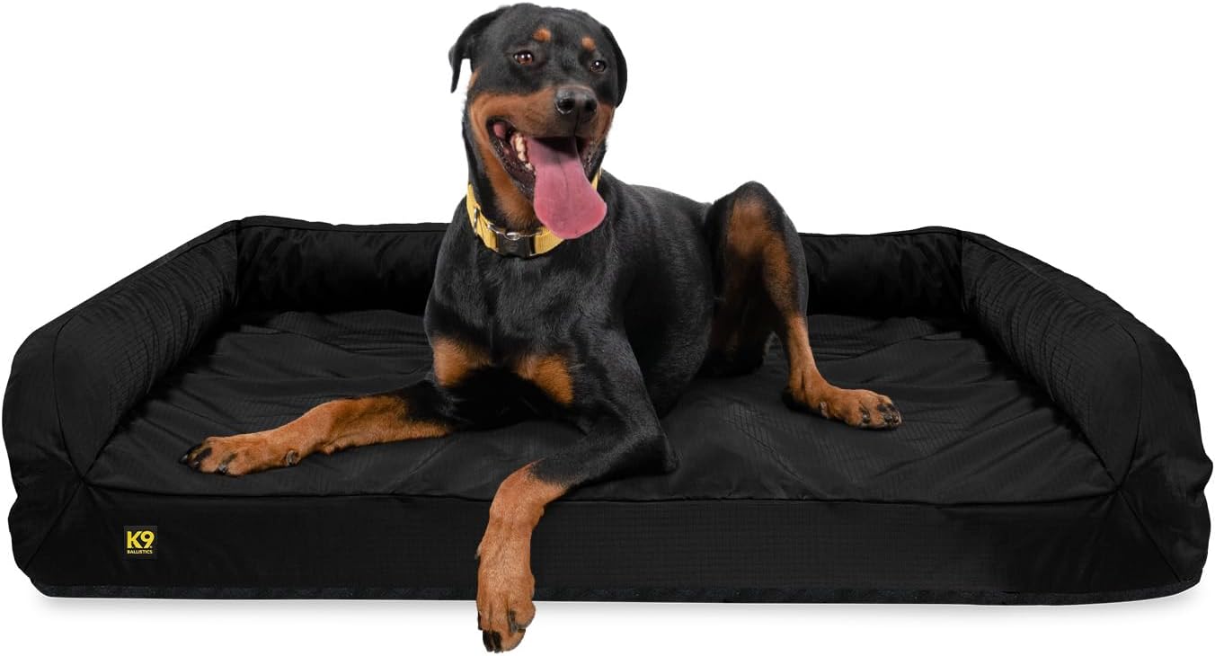K9 Ballistics Tough Bolster Orthopedic Sofa Dog Bed with Removable Washable Cover - Durable, Water Resistant with Nonskid Bottom - X-Large, Titanium Premium Finish
