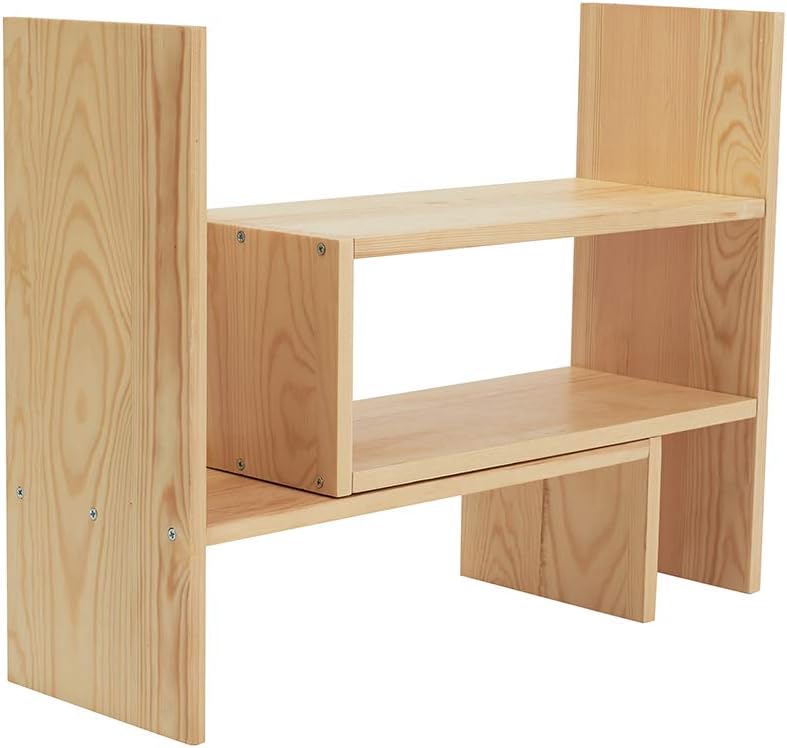 Liry Products Beige Adjustable Extendable Natural Wood Desktop Organizer Caddy Desk Organizer Countertop Shelf Bookcase Display Stand Rack Expandable Storage Office Home