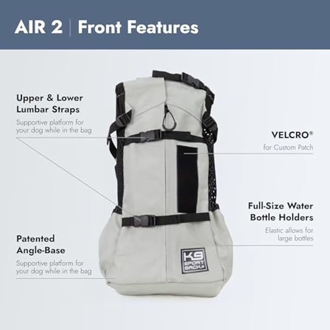 K9 Sport Sack Air 2 - Medium, Light Grey - Ideal for Dogs with 17-19” Back Length - Durable, Breathable Backpack-Style Carrier - Perfect for Walks, Short Hikes & Public Transportation