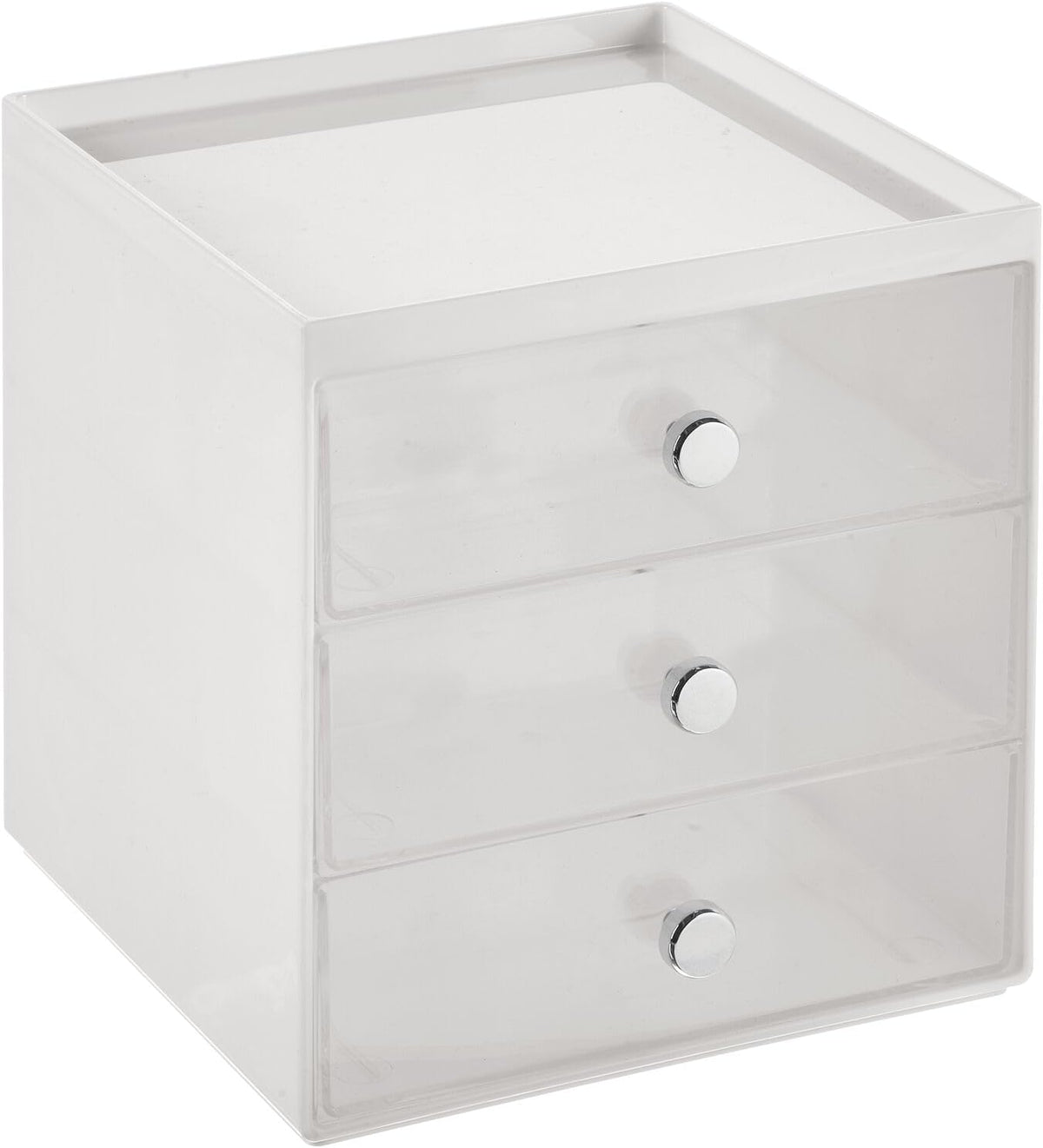 mDesign Plastic 3 Drawer Organizer for Makeup Storage - Large Stackable Makeup Organization and Storage Cube with Drawers for Bathroom, Vanity, Desk - Makeup Storage Drawers - Light Gray/Clear