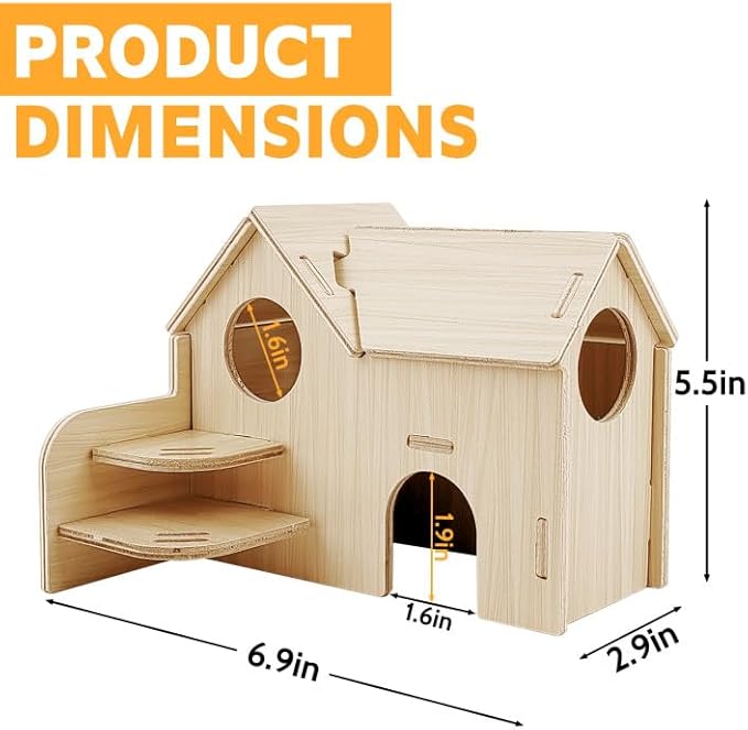 Hamster House - Double-Decker Hut With Slide, Guinea Pig Castle, Small Animal Habitat Decor, Cage Accessories