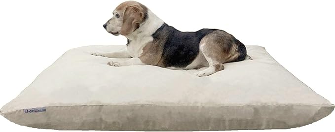 Dogbed4less Shredded Memory Foam Pillow Dog Bed with Waterproof Liner and Machine Washable Cover (Khaki Microsuede, Medium 36"X29")