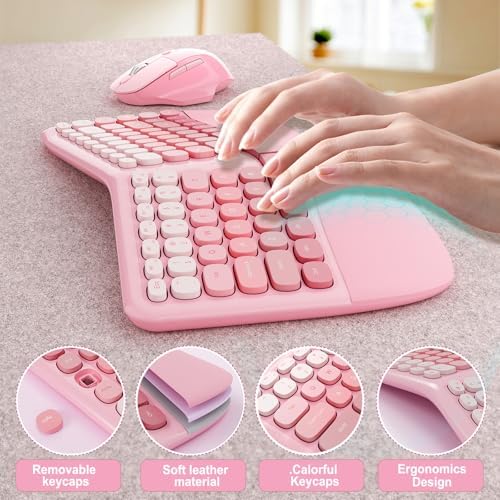 Ergonomic Wireless Keyboard Mouse, Gaming Typewriter Set with Wrist Rest