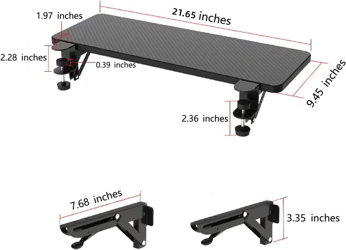 Desk Extender 21.65"x9.45" Arm Support Collapsible Ergonomics Computer Table Extension Keyboard Tray for Square Tabletop - Carbon Fiber