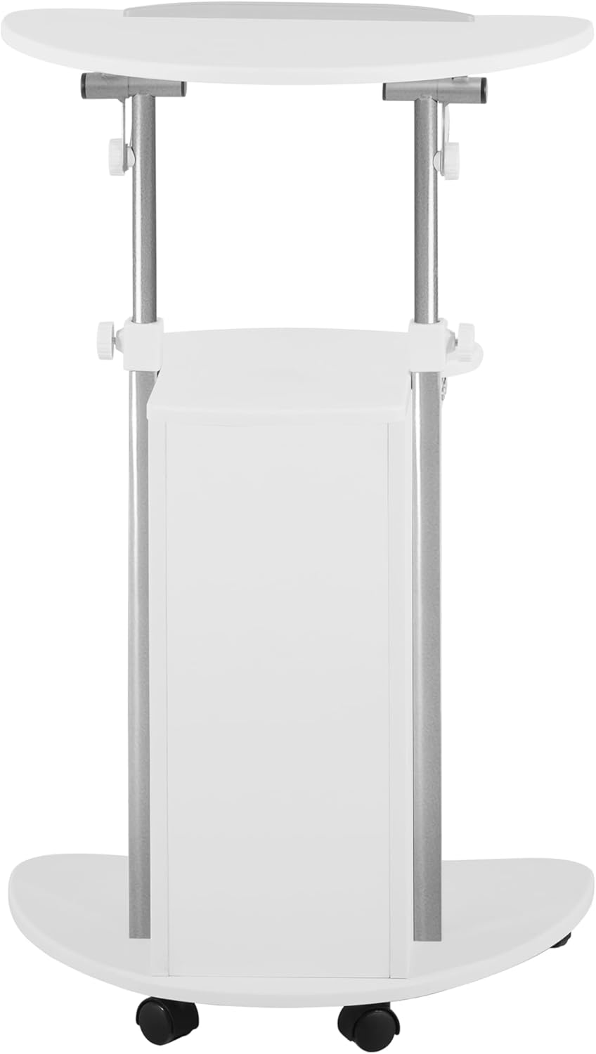 Techni Mobili Adjustable Height Rolling Laptop Cart with Storage, White