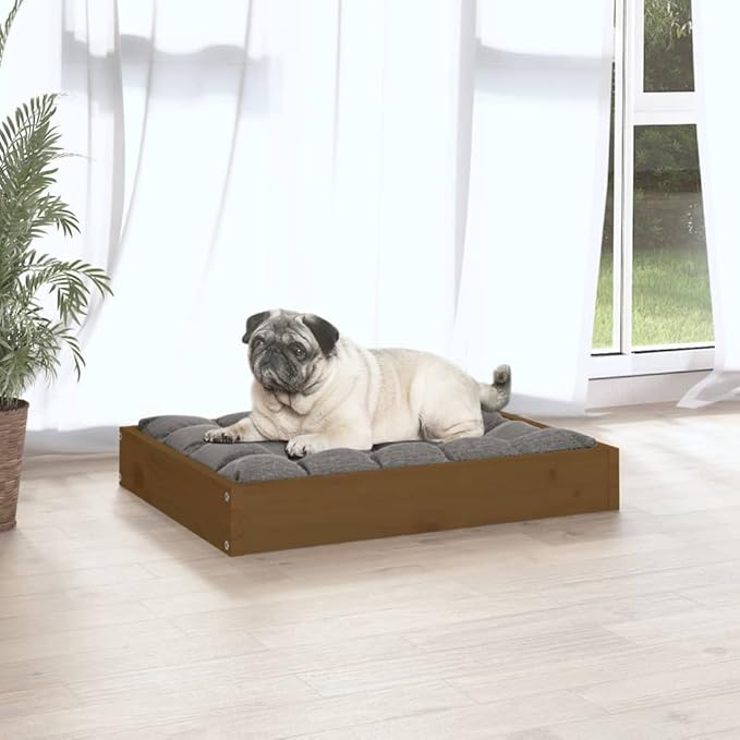 Solid Pine Wood Dog Bed for Small Breeds, Durable Honey Brown Pet Bed with Easy Assembly and Comfortable Mattress, 24.2x19.3x3.5 Inches, Indoor Use for Beagles