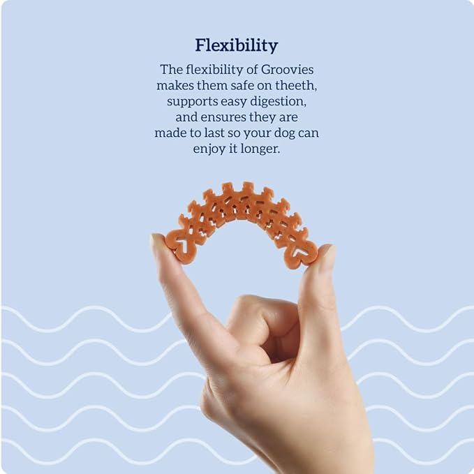 Groovies Flexible Dog Dental Chews with Patented DentalFit Technology to Help Support Tartar Control & Fresh Breath, Medium Dog Chews for 15-25 lb Dogs, USA Manufactured Oral Care, 20 Chews