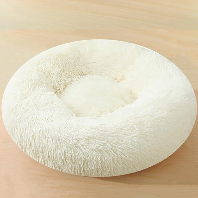 Calming Donut Dog & Cat Bed, 36 Inch Round Fluffy Dog Beds for Small Medium Large Dogs and Cats Anti-Anxiety, Puppy Bed, Washable Round Cozy Soft Pet Bed (White)