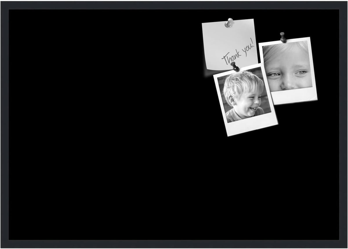PinPix 40x28 Inch Cork Bulletin Board. This Decorative Framed Pin Board Comes with Solid Black Design and a Satin Black Frame. Ideal for Home Office Decor or Message Board (PinPix-622)