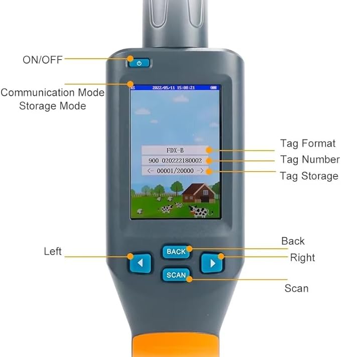 Pet Microchip Scanner ISO11784/85/FDX-B/EMID Animal Handheld Reader,134.2kHz Pet ID Scanner Rechargeable Animal Chip Registration, for Dog/Cat/Pig/Animal (A02-A Yellow Black)