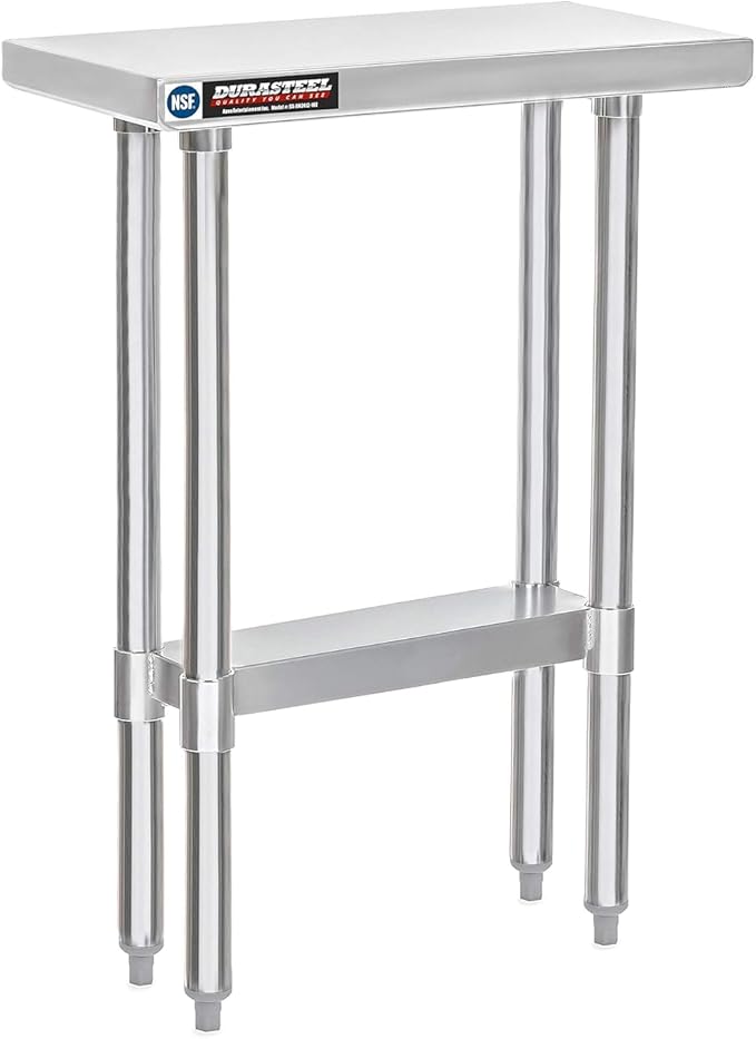 DuraSteel 24x12 Stainless Steel Work Table - NSF Commercial Prep Metal Table - Outdoor Pizza Oven Stand w/Under Shelf - Kitchen Island Laundry Utility Garage Microwave Stand Large Rolling Storage Cart
