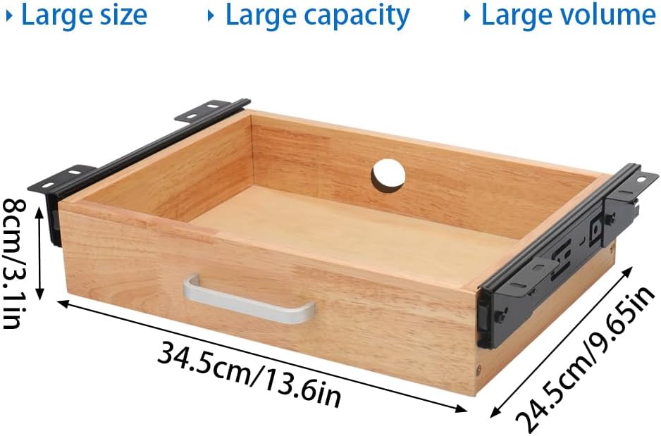 Under Desk Drawer Storage Organizer - Wooden Mounted Sliding Pull-out Drawer, Hidden Desktop Organizer for Office