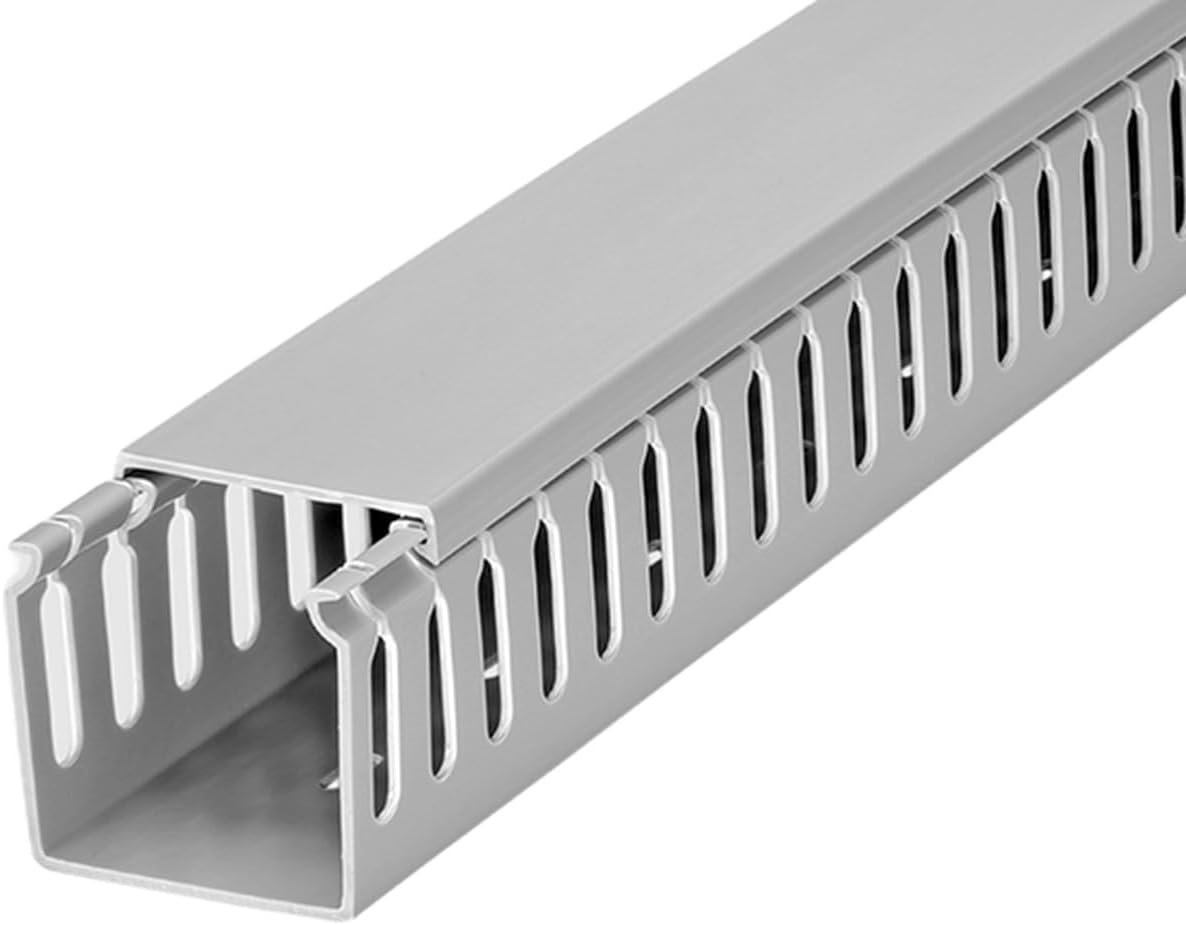 Kable Kontrol Wire Duct Open Slot Cable Raceway - 3” Width x 3” Height - 6.5 feet Long - 8 Pcs/Pack – Gray – PVC Wiring Trough Wire Cover Cord Hider for Under Desk Industrial Cable Management