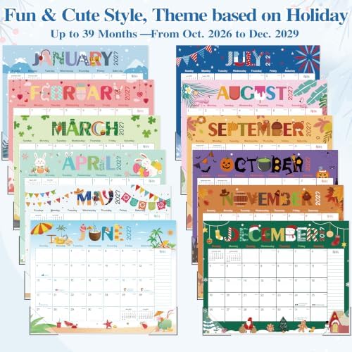 GuassLee Large 2027 Desk Calendar, 39 Month Oct 2026-Dec 2029, 22" x 17"