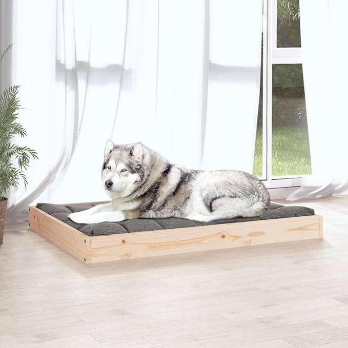 Solid Pine Wood Elevated Dog Bed for Medium Breeds, Minimalist Indoor Pet Furniture with Sturdy Construction and Easy Maintenance