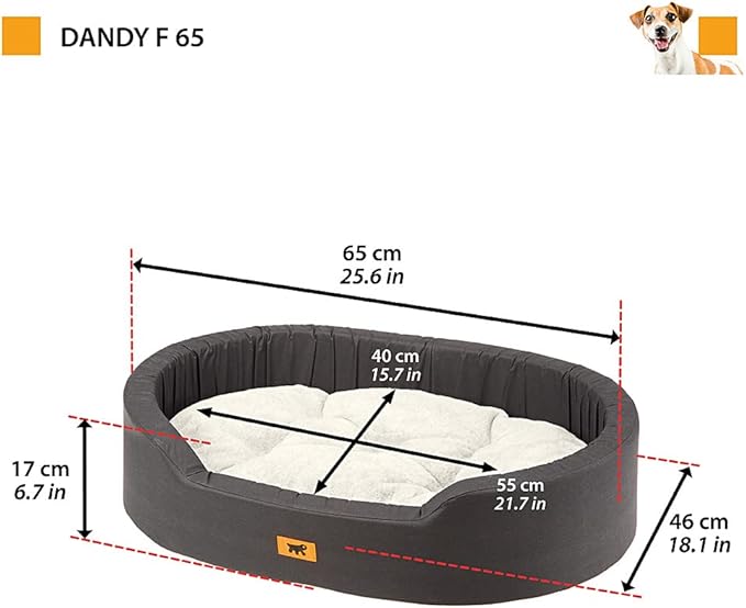 Ferplast Dandy F 65 Cat and Dog Bed, Cotton/Fur, 65 x 46 x 17 cm, Black