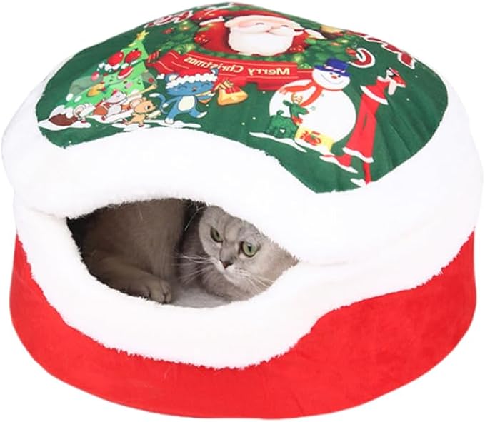 Christmas Sleigh Dog Bed - Red Holiday Themed Pet Bed for Cats and Dogs, Washable and Highly Durable for Indoor and Outdoor Use (B)