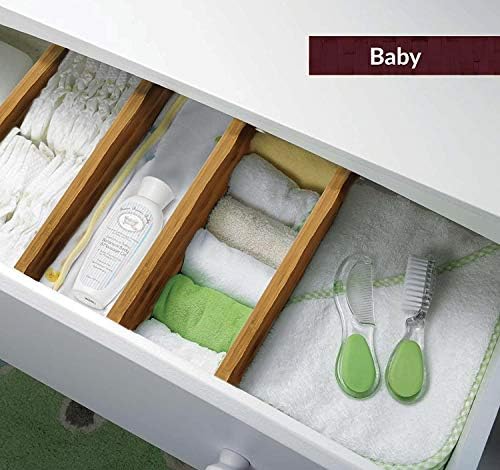 MEKBOK 4-pack Bamboo Kitchen Drawer Divider, Adjustable Drawer Storage, Spring loaded, Suitable for kitchens, Dressing tables, Bathrooms, bedrooms, Drawers, Desks