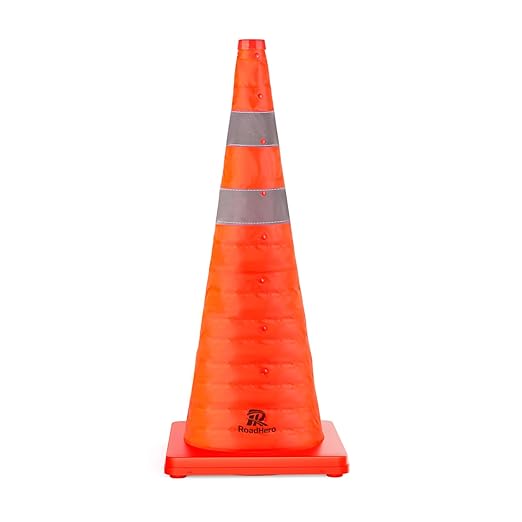 RoadHero 28 Inch 1 Pack Collapsible Traffic Safety Cones, Multi Purpose Pop-up Cones with Reflective Collar for Road Safety, Orange Cones for Driving Training, Parking Lots