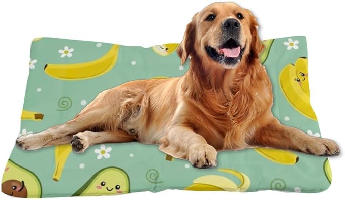 Banana Yellow Avocado Green Dog Crate Beds Washable Pet Bed Mat Puppy Pads Dog Kennel Beds for Crates Washable Non-Slip Cushion for Crate Bed Cage Mat Pillow Indoor Outdoor 36X24 Inch
