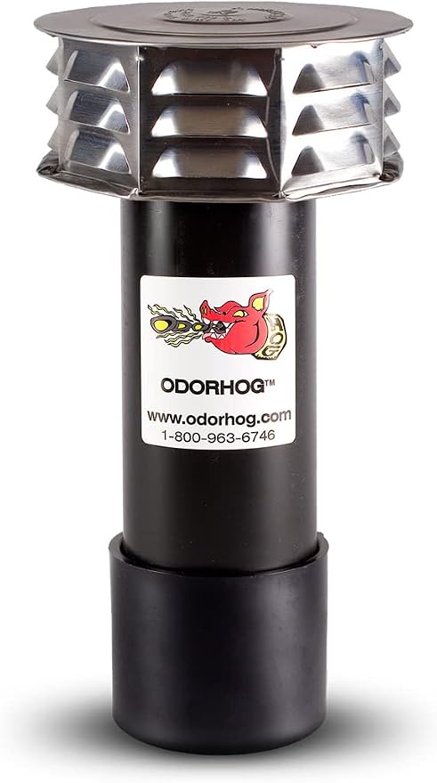 OdorHog Metal Cap Slip On Vent Stack Pipe Filter 3" Black ABS, Removes Outdoor