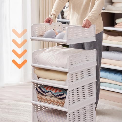 yazi 5XL Stackable Plastic Closet Storage Baskets