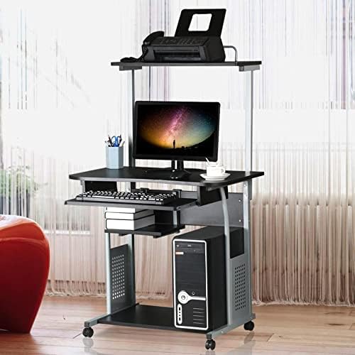 Topeakmart Compact Rolling Computer Cart with Keyboard Tray & Shelf, Black