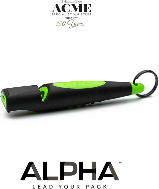 ACME Alpha 211.5 Professional Dog Training Whistle with Enhanced Ergonomic Grip. BPA-Free Plastic. 110 dBA. Long Range. Standardized Frequency. Weatherproof. Made in the UK (Black on Day Glow Green)