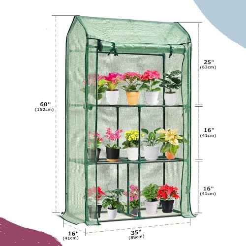 Purlyu Mini Greenhouse for Indoor Outdoor, Small Plastic Plant Green