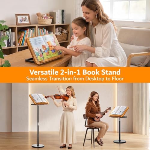 2-in-1 Floor & Desktop Book Stand with Large 16.5"x11.8" Solid Wood Panel