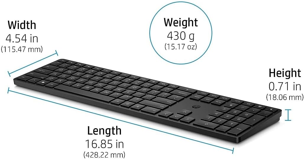 HP 450 Programmable Wireless Keyboard - Wireless Connectivity - RF - 32.81 ft - 2.40 GHz - 19 Hot Key(s) - Mute, Dictation, Emoji Hot Key(s) - English (Canada) - PC - Plunger Keyswitch - AAA Battery S
