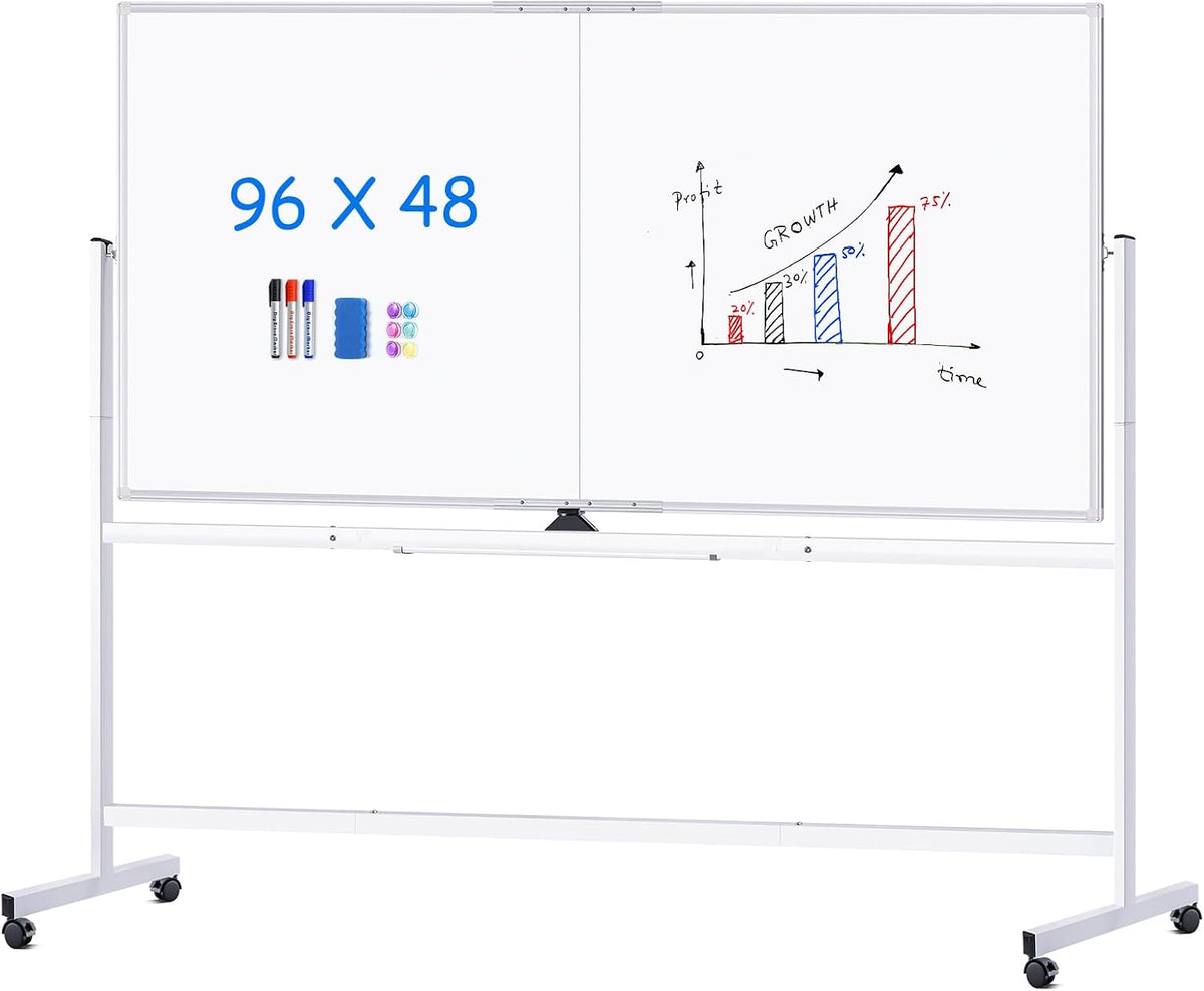 Maxtek Rolling Whiteboard 96 x 48 in, Large Double-Sided Magnetic Standing