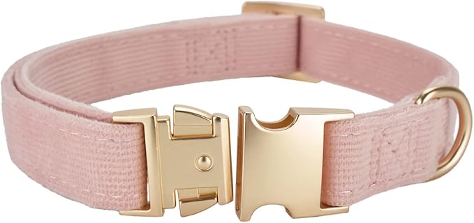 Soft Cotton Dog Collar with Metal Buckle Adjustable Heavy Duty Comfy Corduroy Collars for Small Medium Large Dogs,Light Pink,Large