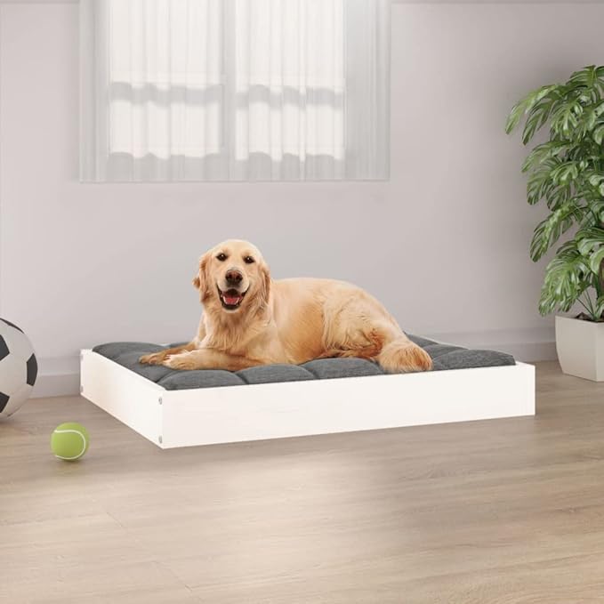 Dog Bed Frame for Small Dogs, Solid Pine Wood Elevated Pet Bed, Modern Minimalist Rectangular Wood Pet Sleeping Platform, 28.1 x 21.3 Inches, White