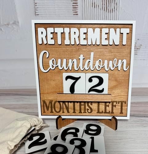 Retirement Countdown Wood Sign with Stand, Unique Gift for Coworkers, friends, Family, Perfect Home or Office Decor to Track months or days Until Retirement (Months Left small number set)