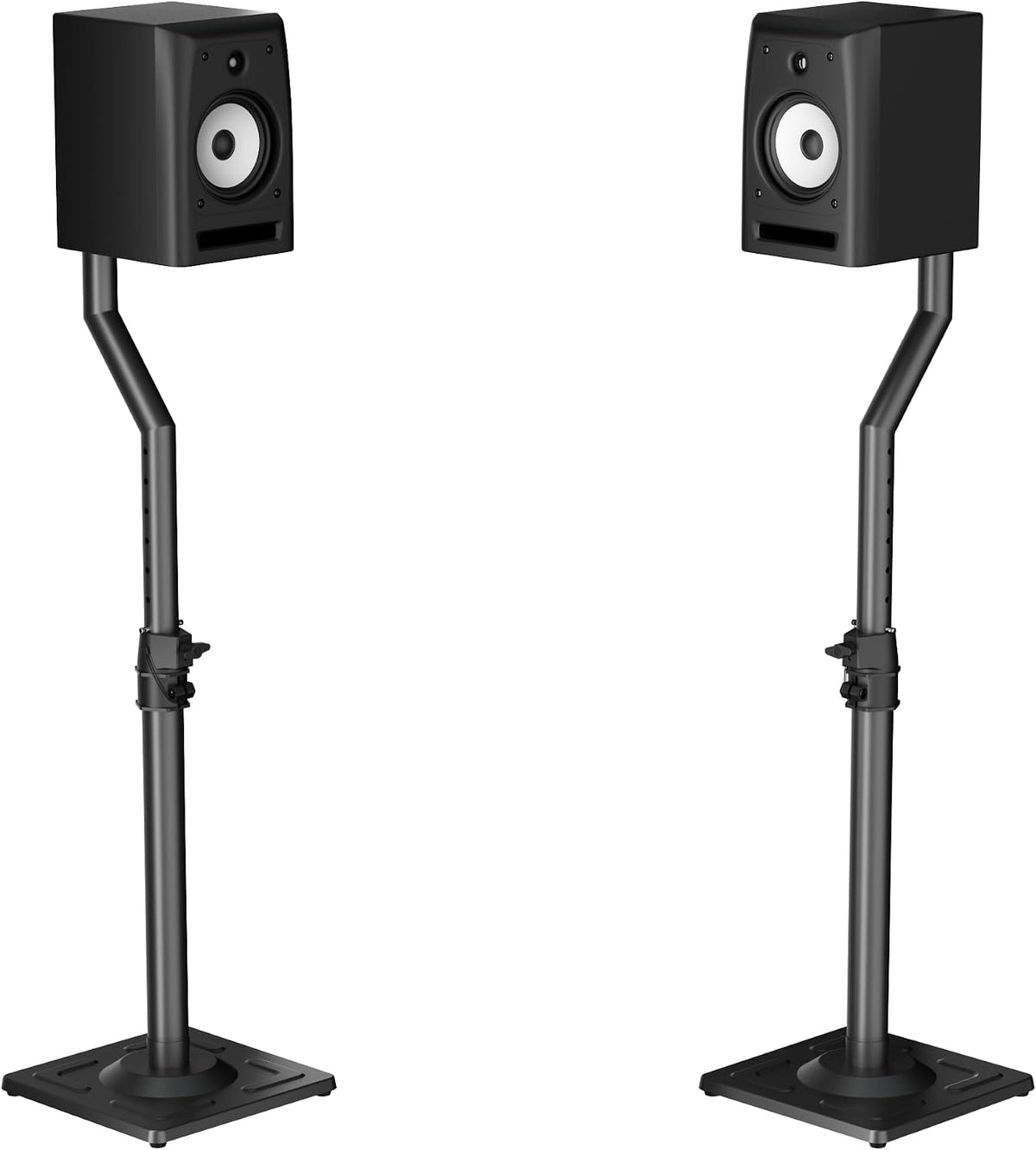 suptek Universal Speaker Stands Pair for Surround Sound - Floor Speaker Stand for Satellite & Bookshelf Speakers and Studio Monitors up to 22lbs, 26.38-32.3” Height Adjustment, 1 Pair Black, SFM003