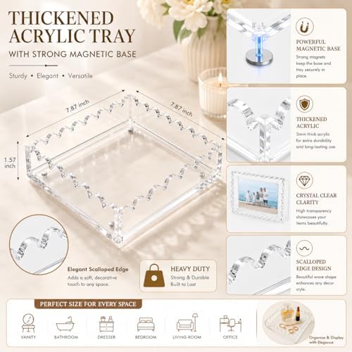 Acrylic Tray, Clear Vanity Jewelry Perfume Organizer with Scalloped Edge