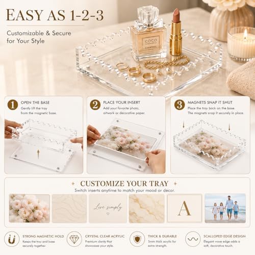Acrylic Tray, Clear Vanity Jewelry Perfume Organizer with Scalloped Edge