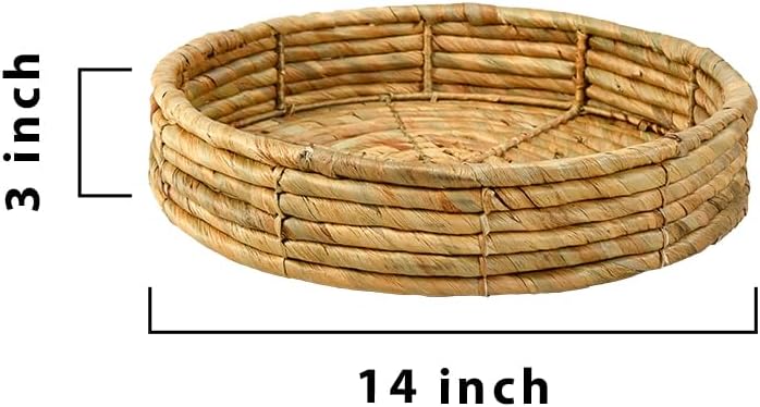 Serene Spaces Living Eco-Friendly Water Hyacinth Decorative Tray - Stylish Holder for Accessories, Candles, Jewelry, and Centerpiece for Kitchen or Dining Table, Measures 14" Diameter and 3" Tall