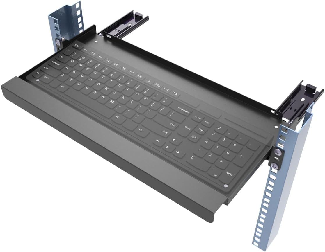 1U Keyboard Tray 8" Deep, Universal 19" Rack Mount Sliding