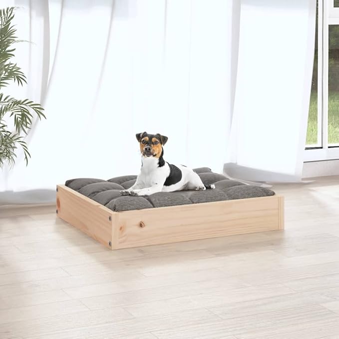 Solid Pine Wood Dog Bed for Small Breeds, Durable Rustic Design Indoor Pet Furniture with Comfortable Resting Area, Easy Assembly for Living Room or Bedroom
