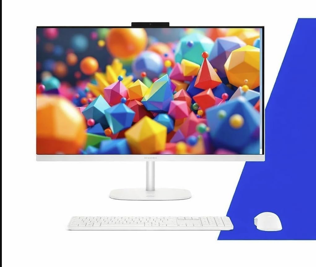 HP OmniStudio All‑in‑One Desktop, 24‑Inch Full HD Display, Intel N150 Quad‑Core CPU, 16GB DDR5 RAM, 128GB UFS Storage, WiFi 6, Bluetooth 5.4, Wired Keyboard & Mouse, Windows 11, Cashmere White