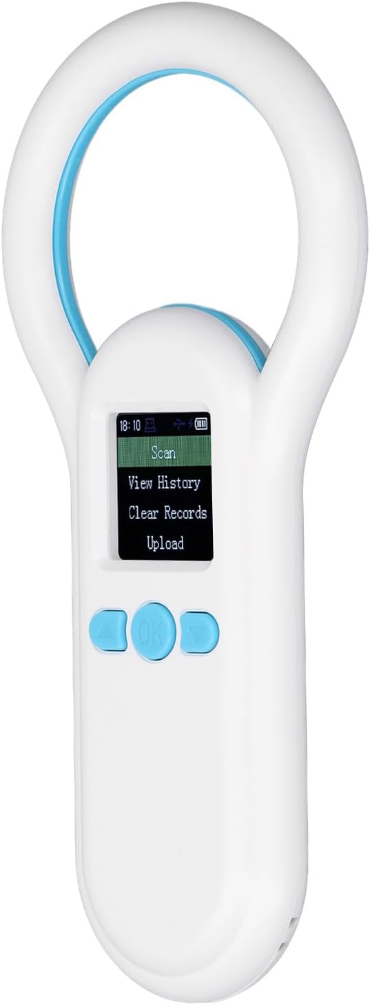 Pet Microchip Scanner and Animal Ear Tag ID Reader with 1.44 Inch TFT Display, 134.2 Khz Working Frequency, Compatible with ISO 11784, ISO 11785, FDX B, and ID64 Standards, 500
