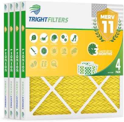TRIGHTFILTERS 20x20x1 MERV 11 Pleated HVAC Air Filters, 4-Pack