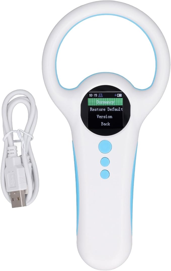 Pet Microchip Reader with Dual Frequency 134.2KHZ / 125KHZ, 100ms Recognition, 500 Record Storage, Handheld Pet ID Scanner for Animal Management