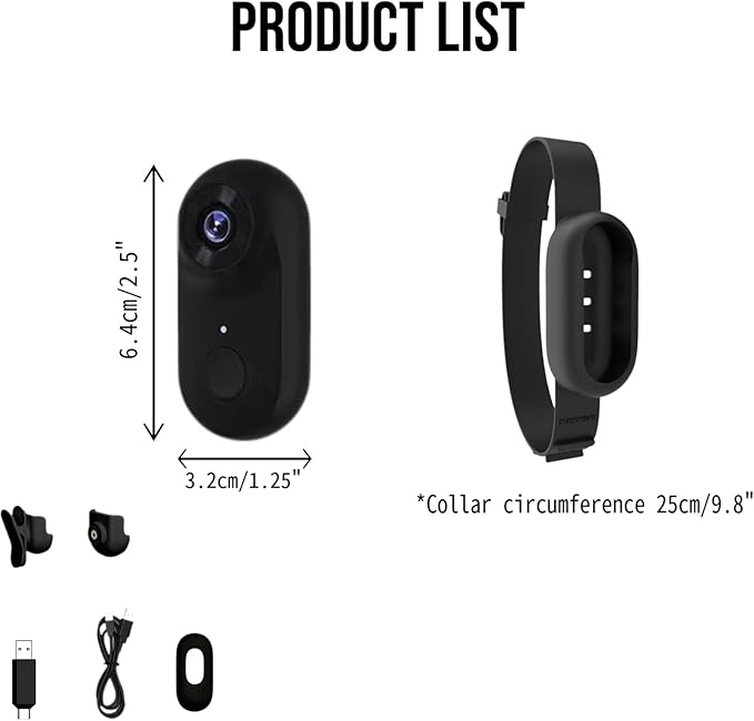 1080P Cat Camera Collar, Wireless Dog Collar Camera, Pet Collar Camera with Video Record, Cat Collar with Camera, Small Action Camera for Pet Supplies, for Cats/Dogs Tracking